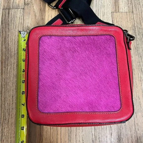 Meredith Wendell pink and red square pony hair square bag - Picture 8 of 9